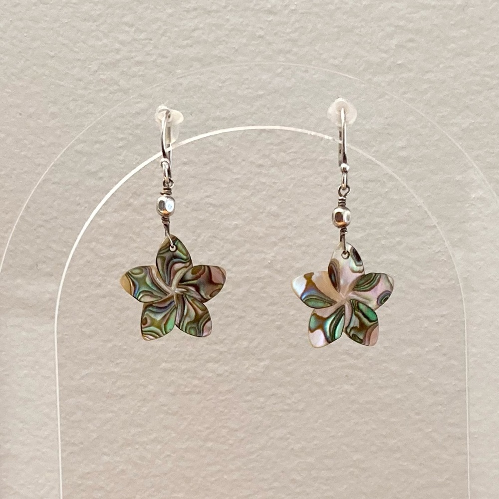 Abalone Shell, Sterling Silver Star Flower Earrings